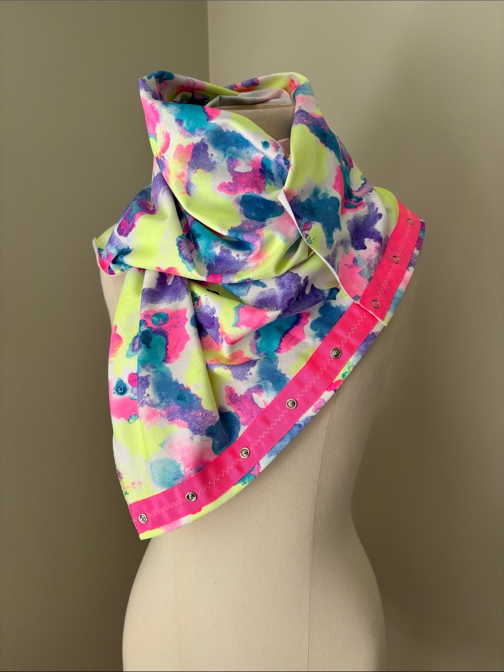 Ivivva Watercolor Print Scarf with Hot Pink Trim OS